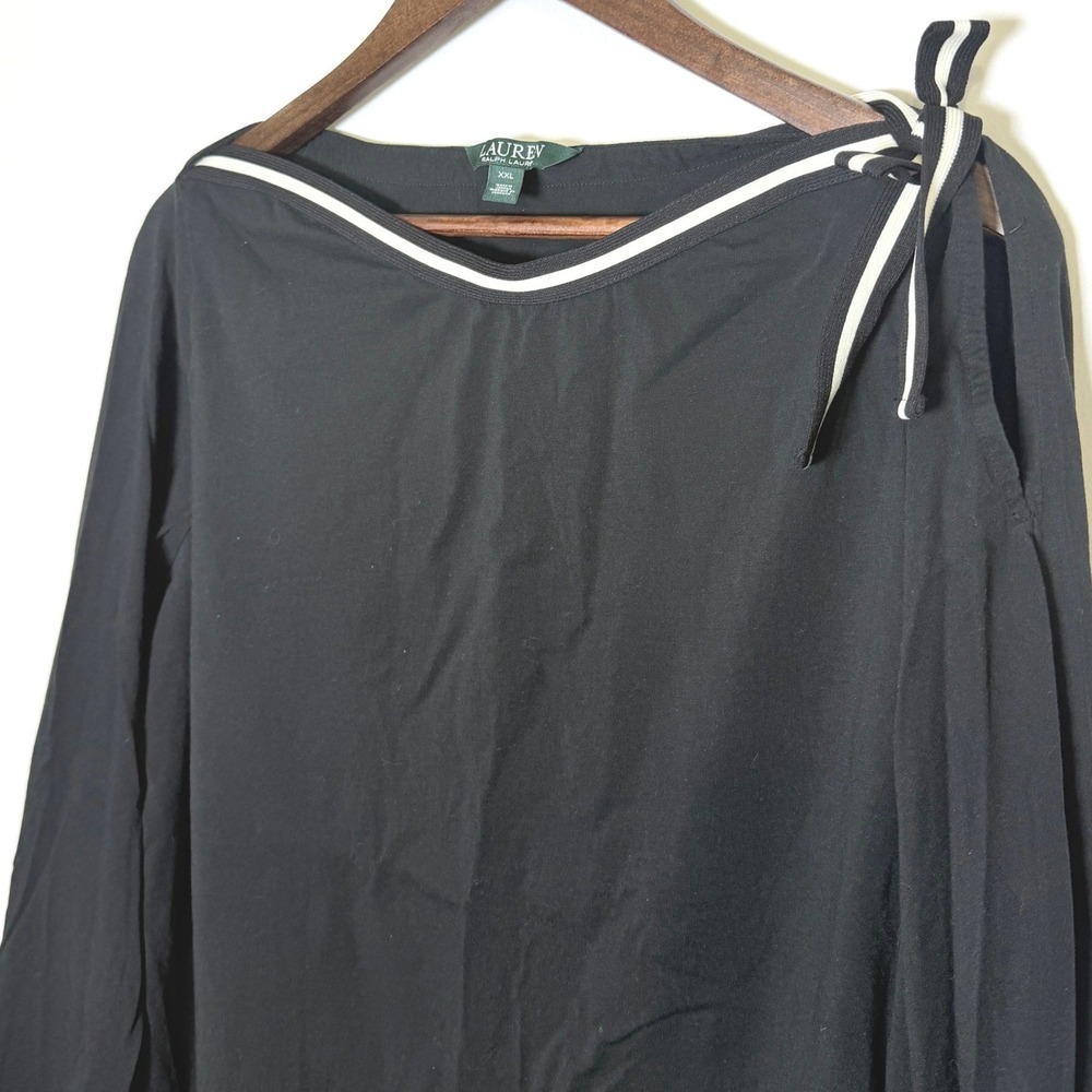 Lauren Ralph Lauren XXL Black Cotton Tie Shoulder Cold Shoulder Long Sleeve Top